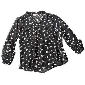 Aldila semi sheer button up collarless blouse. Size small